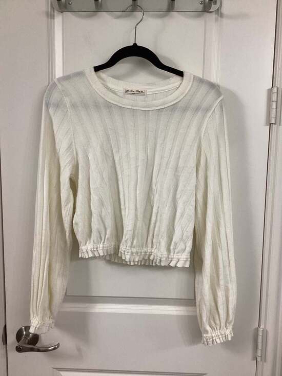 Free People Tops - We The Free Free People Ivory Ribbed Smocked Hem Cropped Long Sleeve Top